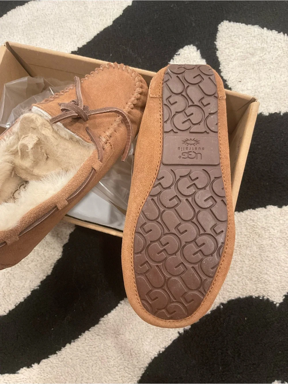 UGG Chestnut Suede Moccasin Slipper with Shearling Lining
